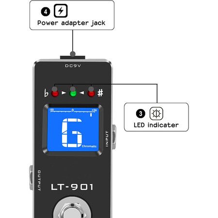 Tuner Pedal, Chromatic Guitar Tuner Pedal Fast and Accuate Tuner for Electric Guitar and Bass True Bypass