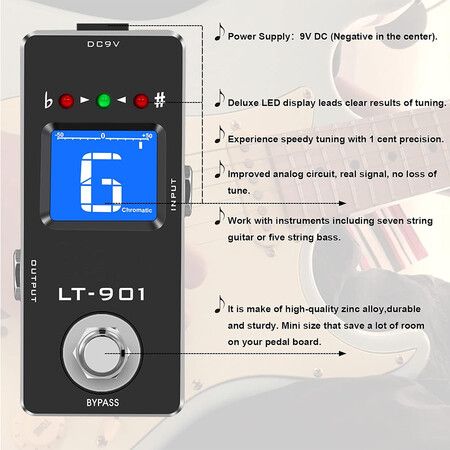 Tuner Pedal, Chromatic Guitar Tuner Pedal Fast and Accuate Tuner for Electric Guitar and Bass True Bypass