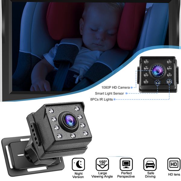 Car Baby Monitor, 4.3 Inch Camera Monitor Set, 360 Degree Rotation, Wide View, 1080P Infrared Night Vision Surveillance Camera, Stroller Mirror, Safe, Rear Facing