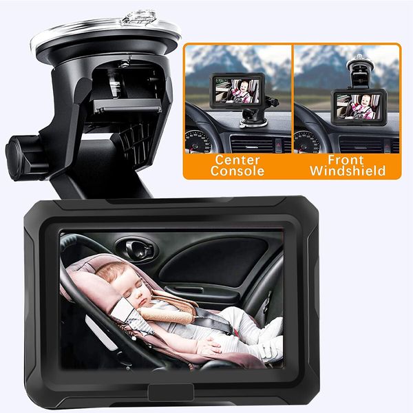 Car Baby Monitor, 4.3 Inch Camera Monitor Set, 360 Degree Rotation, Wide View, 1080P Infrared Night Vision Surveillance Camera, Stroller Mirror, Safe, Rear Facing