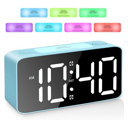 Loud Alarm Clock for Heavy Sleepers, RGB Digital Clock with 7 Color NightLight, Adjustable Volume,USB Charger, Small Clocks for Bedrooms Bedside, ok to Wake for Kids,Teens (Blue+RGB)