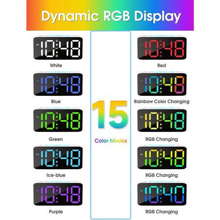 Loud Alarm Clock for Heavy Sleepers, RGB Digital Clock with 7 Color NightLight, Adjustable Volume,USB Charger, Small Clocks for Bedrooms Bedside, ok to Wake for Kids,Teens (Blue+RGB)