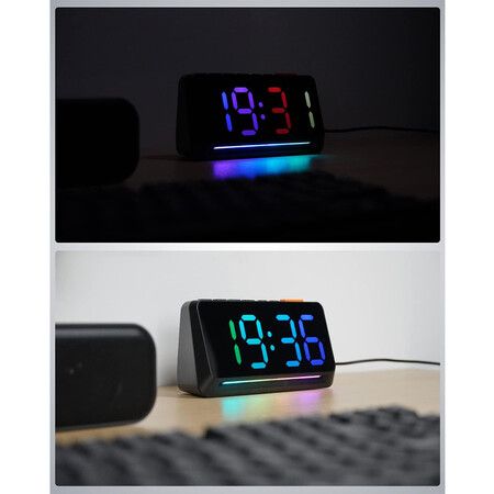 Super Loud Alarm Clock for Bedroom, Heavy Sleepers,Dynamic RGB Color Changing Clock for Teens, Kids, Small Bedside Digital Clock with LED Display, Atmosphere Light, USB Charger, Black