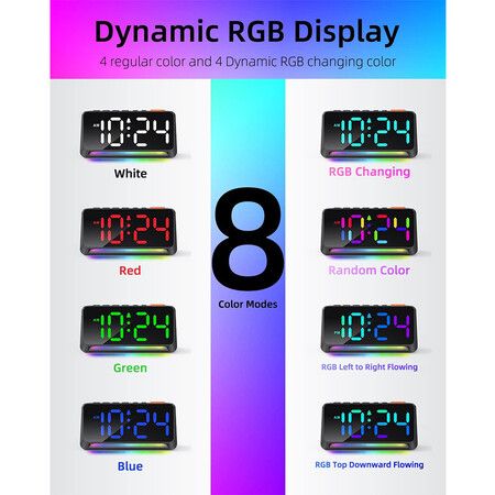 Super Loud Alarm Clock for Bedroom, Heavy Sleepers,Dynamic RGB Color Changing Clock for Teens, Kids, Small Bedside Digital Clock with LED Display, Atmosphere Light, USB Charger, Black