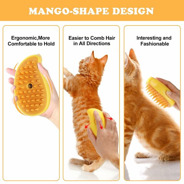 Steamy Cat Brush, 3 In1 Spray Cat Brush,Self Cleaning Cat Steamy Brush for Massage Removing Tangled and Loosse Hair (Yellow)