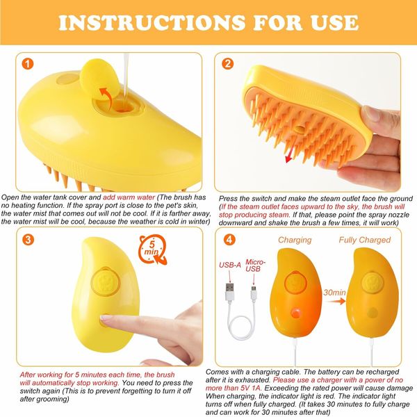 Steamy Cat Brush, 3 In1 Spray Cat Brush,Self Cleaning Cat Steamy Brush for Massage Removing Tangled and Loosse Hair (Yellow)