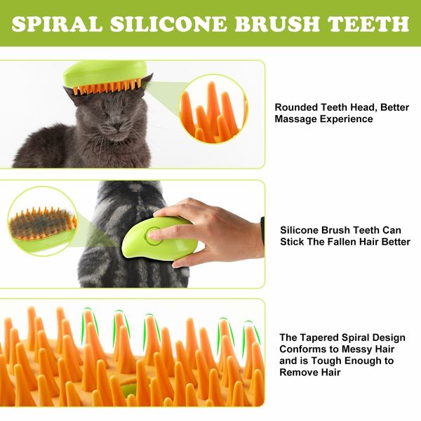 Steamy Cat Brush, 3 In1 Spray Cat Brush,Self Cleaning Cat Steamy Brush for Massage Removing Tangled and Loosse Hair (Green)