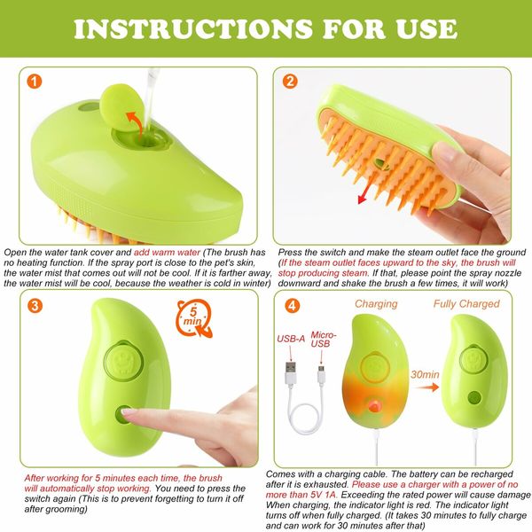 Steamy Cat Brush, 3 In1 Spray Cat Brush,Self Cleaning Cat Steamy Brush for Massage Removing Tangled and Loosse Hair (Green)