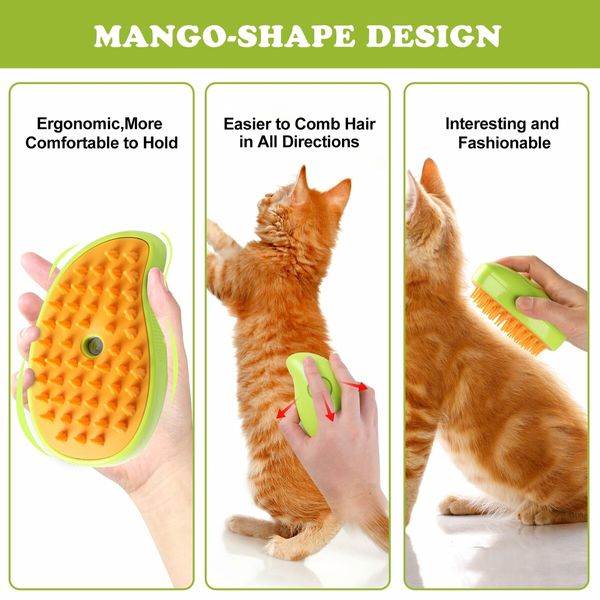 Steamy Cat Brush, 3 In1 Spray Cat Brush,Self Cleaning Cat Steamy Brush for Massage Removing Tangled and Loosse Hair (Green)