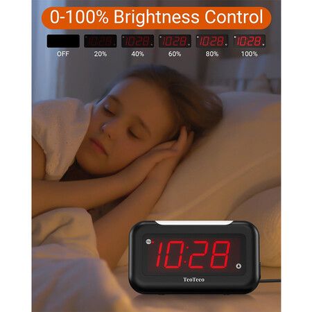 Large Digital Alarm Clock, Big Numbers for Seniors and Visually Impaired, Red Digits, USB Charging Port, Adjustable Volume, Dimmable, Snooze, Alarm Clock for Bedrooms, Kids, Heavy Sleepers