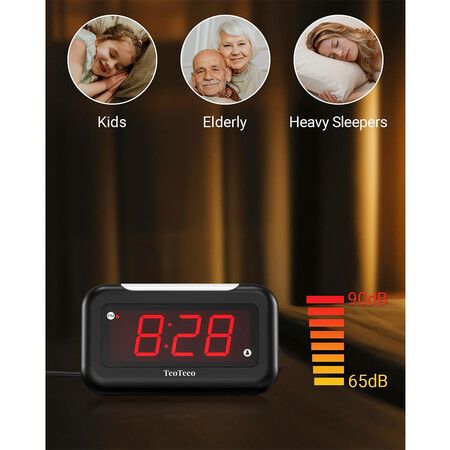 Large Digital Alarm Clock, Big Numbers for Seniors and Visually Impaired, Red Digits, USB Charging Port, Adjustable Volume, Dimmable, Snooze, Alarm Clock for Bedrooms, Kids, Heavy Sleepers