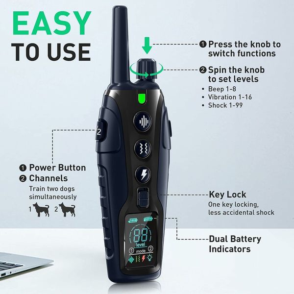 Dog Shock Collar, 2000 Meters Dog Training Collar with Remote Waterproof e Collar with Flashing Light for Large Medium Small Dog