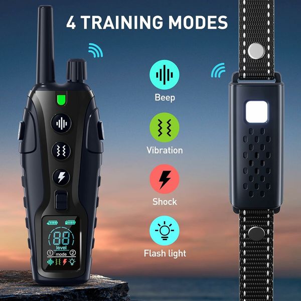 Dog Shock Collar, 2000 Meters Dog Training Collar with Remote Waterproof e Collar with Flashing Light for Large Medium Small Dog