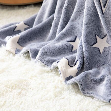 Gray 1.55*1.8m Glow in The Dark Star Night Light Blanket Kids Girls Cozy Comforter Birthday Christmas Present Rainbow Toy Decor Plush Throw