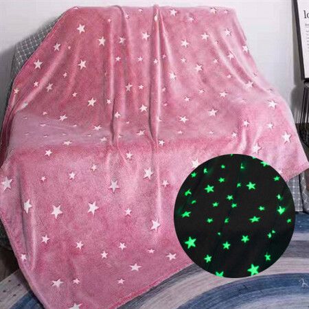 Pink 1.55*1.2m Glow in The Dark Star Night Light Blanket Kids Girls Cozy Comforter Birthday Christmas Present Rainbow Toy Decor Plush Throw