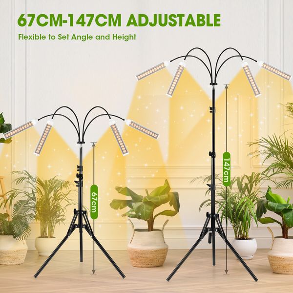 LED Plant Grow Light Full Spectrum Indoor Flower Growing Lamp 4 Heads 420 LEDs Rotatable Adjustable Tripod Stand Auto Timer