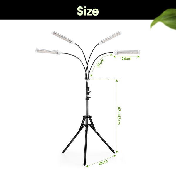 LED Plant Grow Light Full Spectrum Indoor Flower Growing Lamp 4 Heads 420 LEDs Rotatable Adjustable Tripod Stand Auto Timer