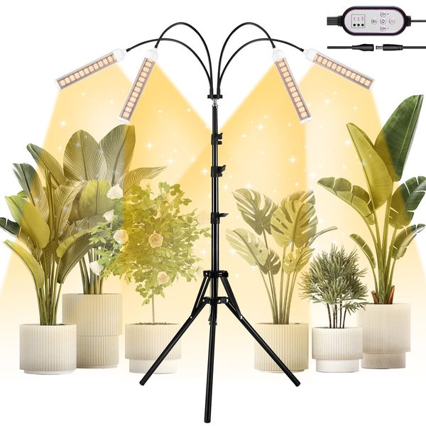 LED Plant Grow Light Full Spectrum Indoor Flower Growing Lamp 4 Heads 420 LEDs Rotatable Adjustable Tripod Stand Auto Timer