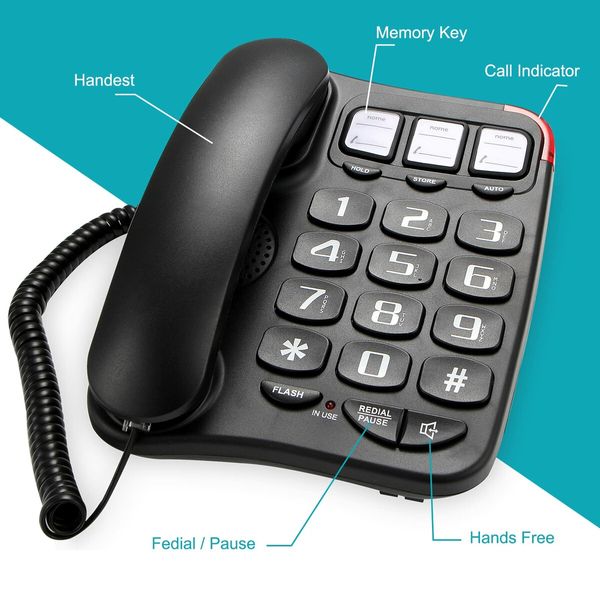 Landline Phones for Seniors,Large Button Phone for Seniors,Landline Phones for Home,with Picture Memory Speed Dial Function,Telephones for Hearing Impaired