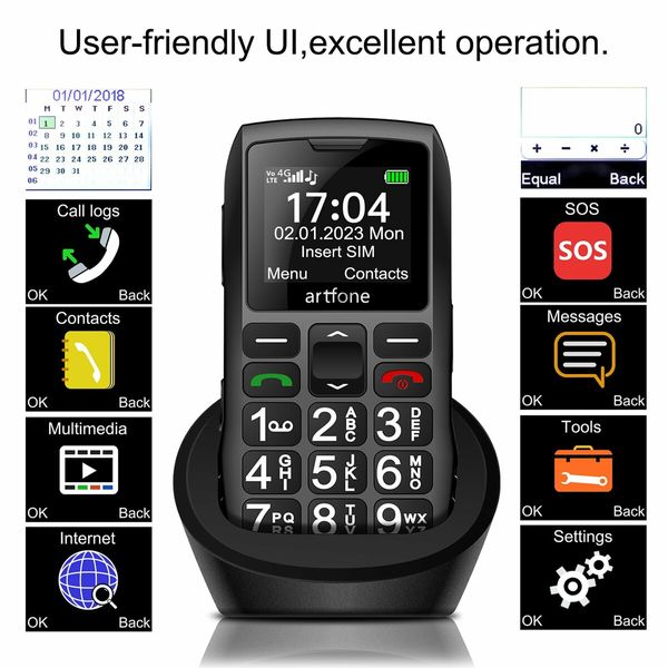 Unlocked 4G Mobile Phone for Seniors Big Button LTE Cell Phone Clear Sound SOS Feature USB-C Charging Black