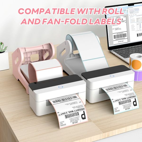 Label Holder Thermal Label Holder for Rolls and Fanfold Labels Shipping Label Stand Desktop Printer Accessory Supplies for Home,Office (Pink)