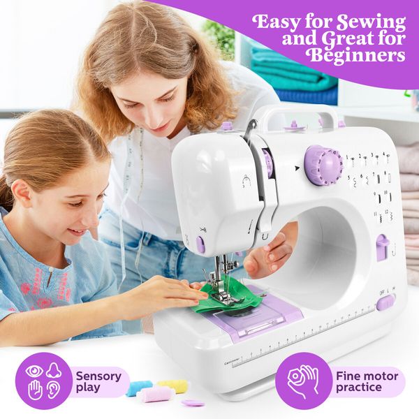 Mini Sewing Machine Electric Reverse Stitching Portable Mending Kit for Beginners 12 Stitch Patterns Extension Table