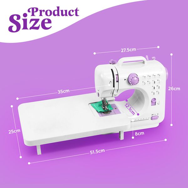 Mini Sewing Machine Electric Reverse Stitching Portable Mending Kit for Beginners 12 Stitch Patterns Extension Table