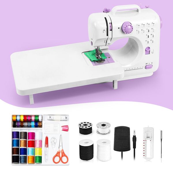 Mini Sewing Machine Electric Reverse Stitching Portable Mending Kit for Beginners 12 Stitch Patterns Extension Table