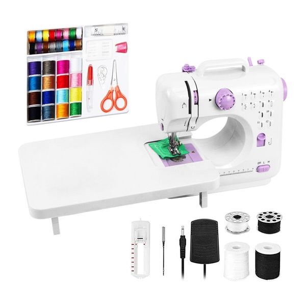 Mini Sewing Machine Electric Reverse Stitching Portable Mending Kit for Beginners 12 Stitch Patterns Extension Table