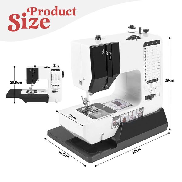 Mini Sewing Machine Electric Reverse Stitching Kit Portable Compact Mending for Beginners 38 Stitch Patterns Extension Table