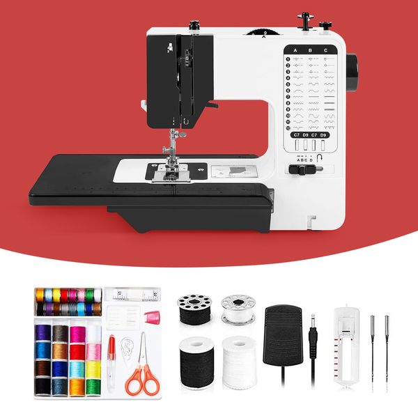 Mini Sewing Machine Electric Reverse Stitching Kit Portable Compact Mending for Beginners 38 Stitch Patterns Extension Table