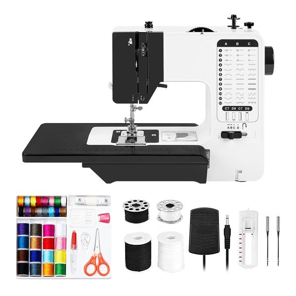 Mini Sewing Machine Electric Reverse Stitching Kit Portable Compact Mending for Beginners 38 Stitch Patterns Extension Table