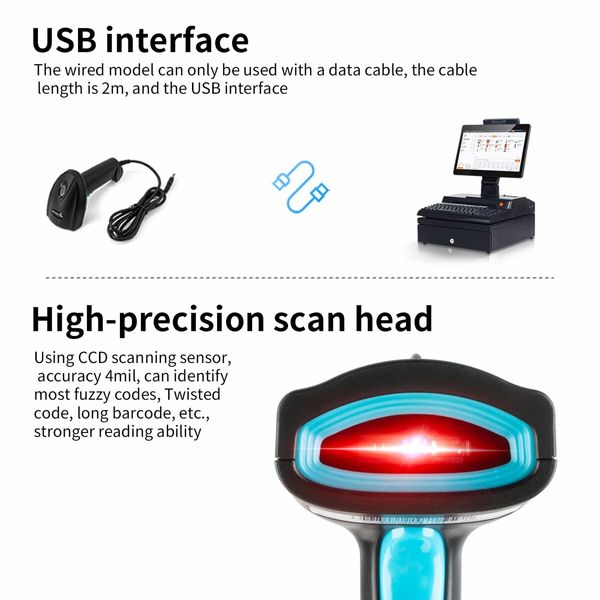 Barcode Scanner USB 1D Wired CCD Barcode Reader Supports Screen Scan Bar Code Scanners for Store,Supermarket,Warehouse-U1