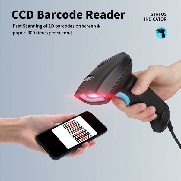 Barcode Scanner USB 1D Wired CCD Barcode Reader Supports Screen Scan Bar Code Scanners for Store,Supermarket,Warehouse-U1