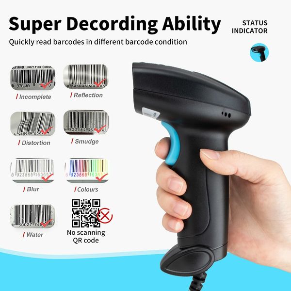 Barcode Scanner USB 1D Wired CCD Barcode Reader Supports Screen Scan Bar Code Scanners for Store,Supermarket,Warehouse-U1