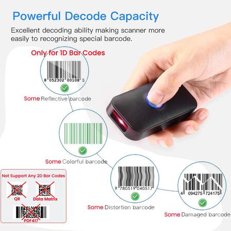 Mini 1D Bluetooth Barcode Scanner,3-in-1 Bluetooth & USB Wired & 2.4G Wireless Barcode Reader Portable Bar Code Scanning Work with Windows,Android,iOS,Tablets or Computers