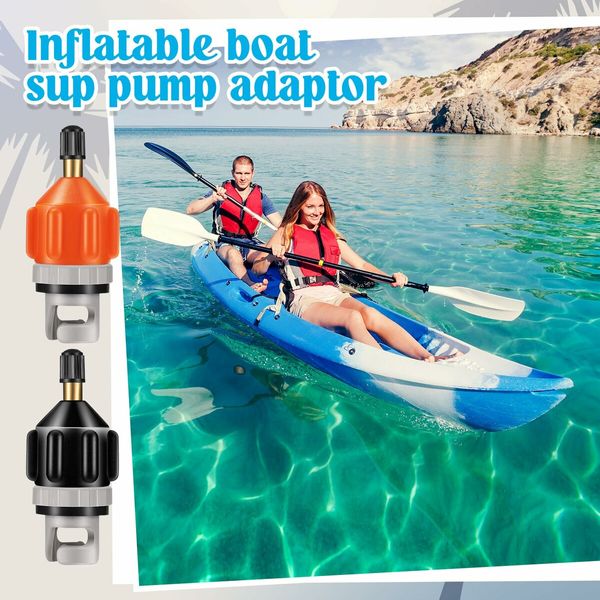 2 Pieces Inflatable Boat SUP Pump Adaptor Air Pump Converter Air Valve Adapter Conventional Air Pump Adapter Pumping Head Connector for Inflatable Kayak Stand Up Paddle Board (Black+Orange)