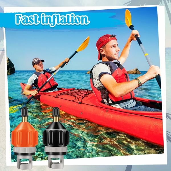 2 Pieces Inflatable Boat SUP Pump Adaptor Air Pump Converter Air Valve Adapter Conventional Air Pump Adapter Pumping Head Connector for Inflatable Kayak Stand Up Paddle Board (Black+Orange)