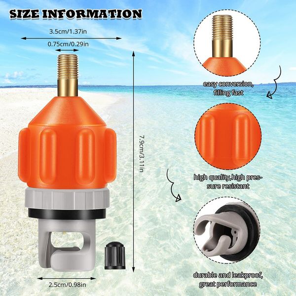 2 Pieces Inflatable Boat SUP Pump Adaptor Air Pump Converter Air Valve Adapter Conventional Air Pump Adapter Pumping Head Connector for Inflatable Kayak Stand Up Paddle Board (Orange)