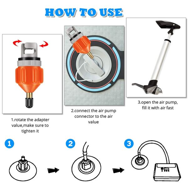 Inflatable Boat SUP Pump Adapter,Premium Conventional Air Adapter,Sturdy SUP Air Adapter,Quickly Inflation and Strong Sealing SUP Pump Adapter,for Inflatable Boat,Paddleboard and Kayak (Orange)