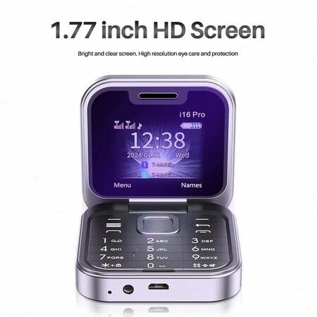 Foldable Mobile Phone for Elderly People Fm Radio Magic Voice Blacklist Speed Dial Vibration 2sim Card for Seniors Easy To Use Color Purple