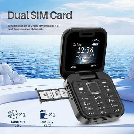 Foldable Mobile Phone for Elderly People Fm Radio Magic Voice Blacklist Speed Dial Vibration 2sim Card for Seniors Easy To Use Color Black