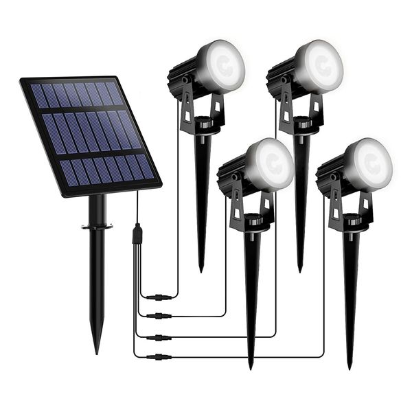 Solar Outdoor Spotlight 4 Headlights Exterior Landscape Lamp Garden Outside Wall Driveway LED 6000K Cool Light Waterproof