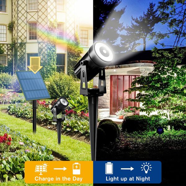 Solar Outdoor Spotlight 6 Headlights Landscape Exterior Lamp Wall Outside Driveway Garden LED 6000K Cool Light Waterproof