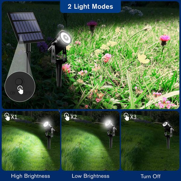 Solar Outdoor Spotlight 6 Headlights Landscape Exterior Lamp Wall Outside Driveway Garden LED 6000K Cool Light Waterproof