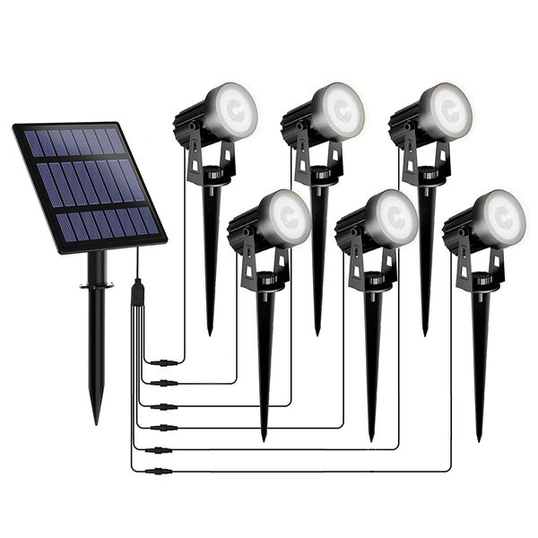 Solar Outdoor Spotlight 6 Headlights Landscape Exterior Lamp Wall Outside Driveway Garden LED 6000K Cool Light Waterproof