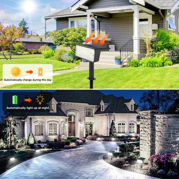 Solar Outdoor Lights Exterior Sensor Lamps Garden Outside Spotlights 49 LED Lamps Deck Driveway Pathway Waterproof 2PCS