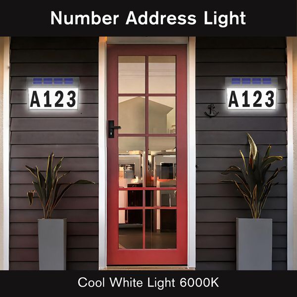 Solar House Number Light Address Sign LED Illumination Sensor Outdoor Lamp Waterproof Wall Fence Outside Door Name Plaque