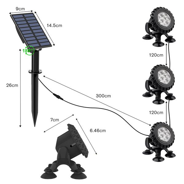 Solar Outdoor Light 3 Heads RGB Pond Fish Tank Landscape Garden Spotlight Pool Aquarium Underwater LED Multicolour Waterproof