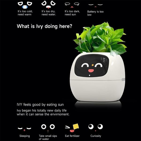 Smart Flowerpots,Smart Pet Planter,AI Planter,Intelligent Flowerpots,Multiple Expressions,7 Smart Sensors,and AI Chips Make Raising Plants Easy and Fun for Living Room,Plant-free (White)